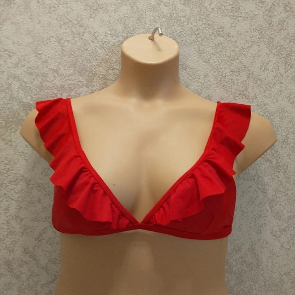 SHEIN Vibrant Red Ruffle Bikini Top